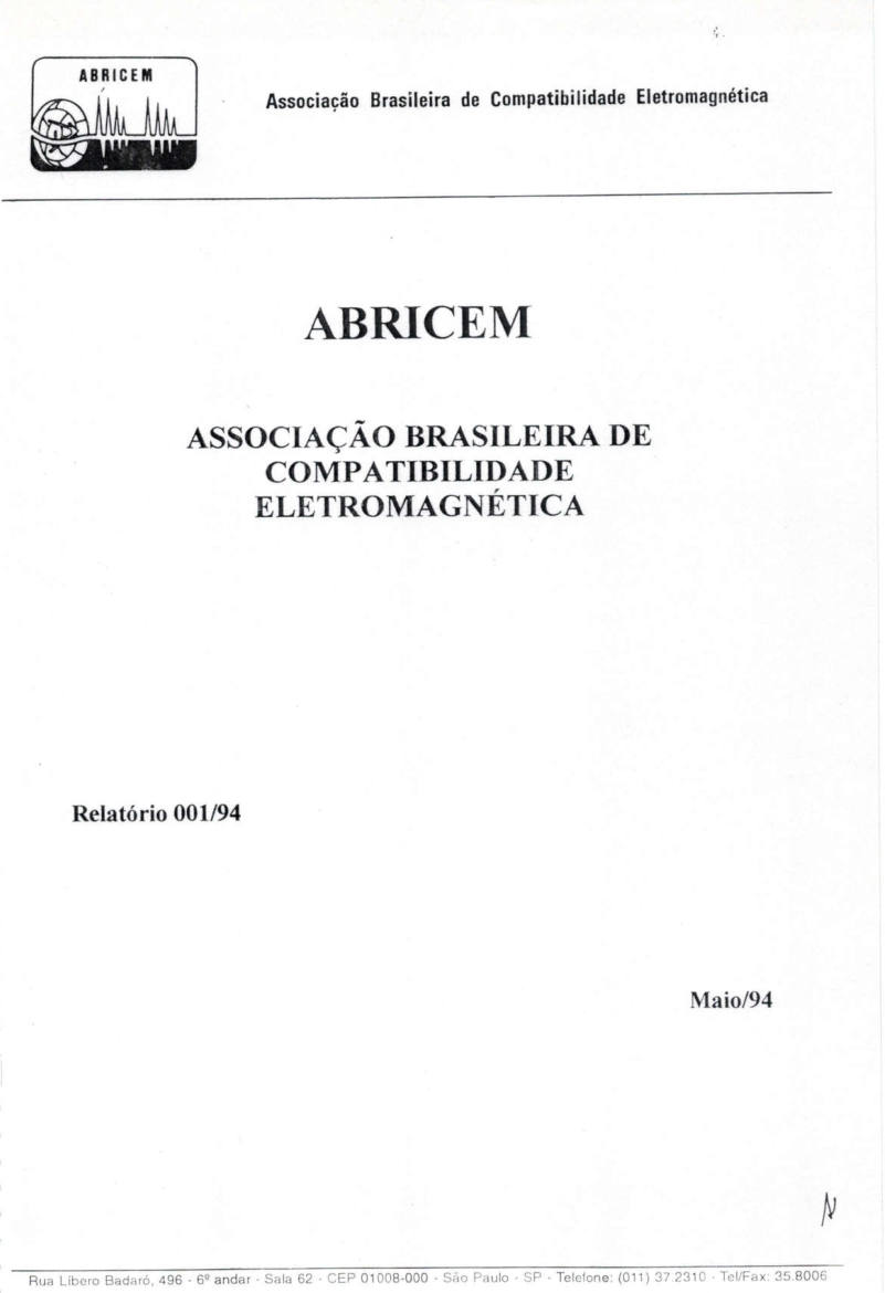 Capa do Relatório ABRICEM 001/94, de maio de 1994